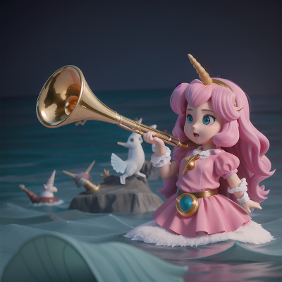 Image For Post Anime, ocean, queen, unicorn, trumpet, dwarf, HD, 4K, AI Generated Art