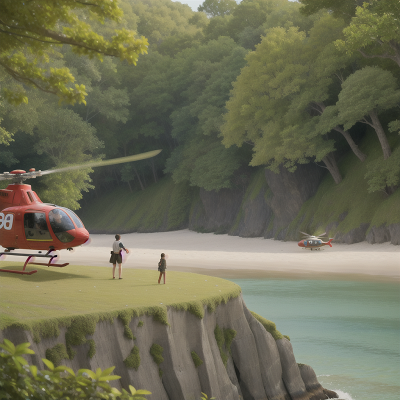 Image For Post Anime, teleportation device, beach, forest, helicopter, sword, HD, 4K, AI Generated Art
