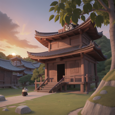 Image For Post Anime, treasure, panda, samurai, village, sunrise, HD, 4K, AI Generated Art