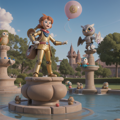 Image For Post Anime, fountain, owl, balloon, robot, knight, HD, 4K, AI Generated Art