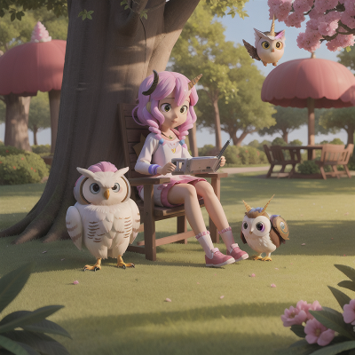 Image For Post Anime, owl, park, robotic pet, unicorn, fairy dust, HD, 4K, AI Generated Art