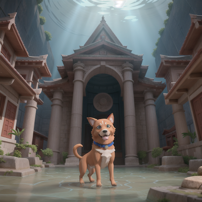 Image For Post Anime, dog, virtual reality, temple, chimera, underwater city, HD, 4K, AI Generated Art