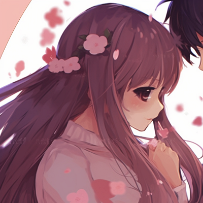 Image For Post | Two characters slightly leaning towards each other under a cherry blossom tree, warm colors and delicate lines. anime matching pfp romantic couple pfp for discord. - [anime matching pfp couple, aesthetic matching pfp ideas](https://hero.page/pfp/anime-matching-pfp-couple-aesthetic-matching-pfp-ideas)