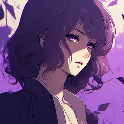 Image For Post | Love Live's Nozomi Tojo, pensive look, detailed facial expressions, and deep purple shadowing. anime purple pfp highlights pfp for discord. - [Anime Purple PFP Collection](https://hero.page/pfp/anime-purple-pfp-collection)