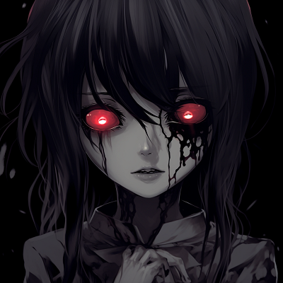 Image For Post | Anime character with haunted eyes, spectral hues and haunting shadow detailing. macabre scary anime pfp pfp for discord. - [Scary Anime PFP Collection](https://hero.page/pfp/scary-anime-pfp-collection)