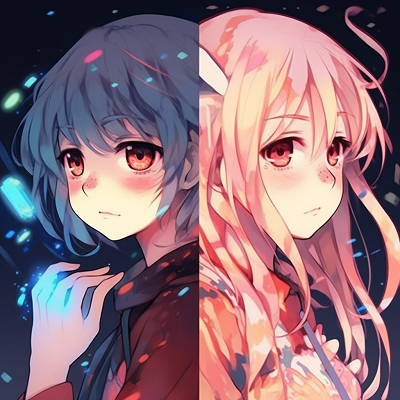 Image For Post | Anime sidekicks, identical poses, highlighted by a high-energy color scheme. vibrant matching anime pfpHD, free download - [matching anime pfp](https://hero.page/pfp/matching-anime-pfp)