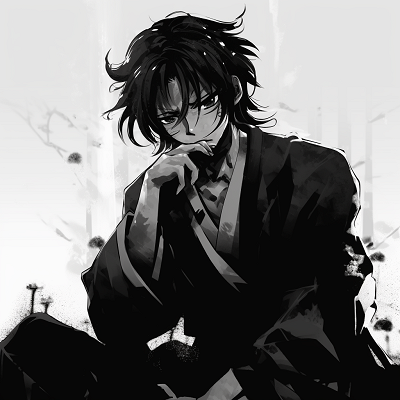 Image For Post | Samurai character in a somber pose, black and white style heightening the emotion. creative black and white anime pfps - [Black and white anime pfp](https://hero.page/pfp/black-and-white-anime-pfp)