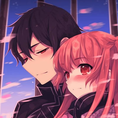 Image For Post | Asuna and Kirito in a romantic couple pose, bold lines and dynamic composition. artistic anime matching pfp couples - [Anime Matching Pfp Couple](https://hero.page/pfp/anime-matching-pfp-couple)