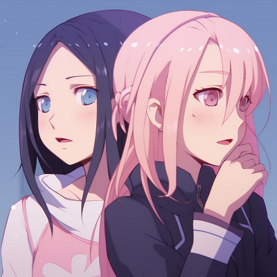 Image For Post | Battle ready poses of Sakura and Ino, dynamic composition and contrasting colors. ideal matching anime pfp for best friends - female - [Matching Anime PFP Best Friends Collection](https://hero.page/pfp/matching-anime-pfp-best-friends-collection)