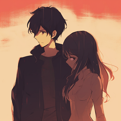Image For Post | A unique anime profile picture that symbolizes love beyond distance, with strong outlines and contrasting colors. apart yet together: unique matching anime pfp for long-distance couples - [Boosted Selection of Matching Anime PFP for Couples](https://hero.page/pfp/boosted-selection-of-matching-anime-pfp-for-couples)