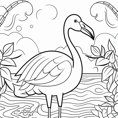 Image For Post | A flamingo standing amongst tropical foliage; clean, bold lines.printable coloring page, black and white, free download - [Bird Coloring Pages ](https://hero.page/coloring/bird-coloring-pages-free-printable-creative-sheets)