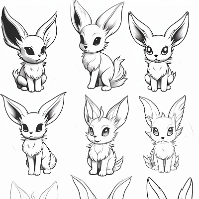 Image For Post | Pokemon's Eevee in its various transformations; easy-to-color lines and detailed patterns. printable coloring page, black and white, free download - [Eevee Evolutions Coloring Pages: Adult, Kids, Pokemon Coloring](https://hero.page/coloring/eevee-evolutions-coloring-pages:-adult-kids-pokemon-coloring)