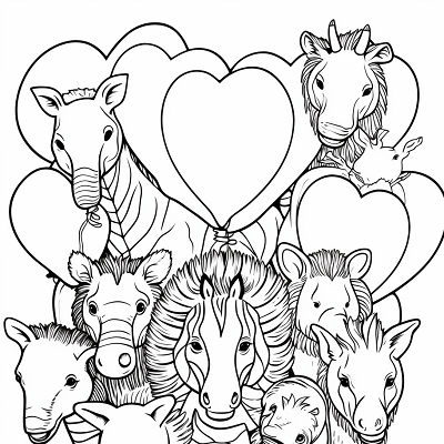 Image For Post Animal Sweethearts Celebrating - Printable Coloring Page