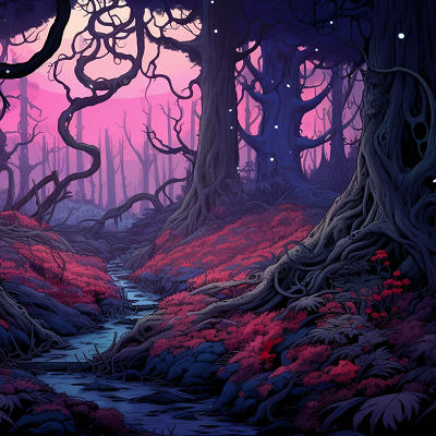 Image For Post Twilight Forest Artistic Landscape Sketch - Wallpaper