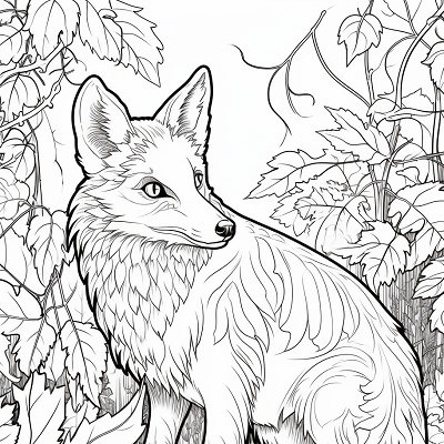 Image For Post Foliage Covered Forest Fox - Printable Coloring Page