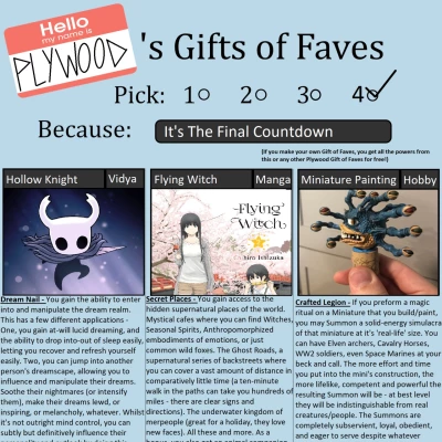 Image For Post Plywooddavid's Final Gift Of Faves CYOA