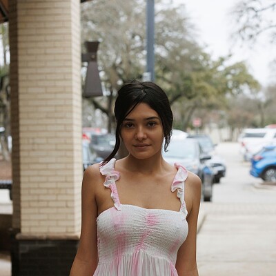 Image For Post Austin model pink and white dress