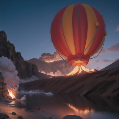 Image For Post Anime, volcanic eruption, yeti, balloon, tank, river, HD, 4K, AI Generated Art