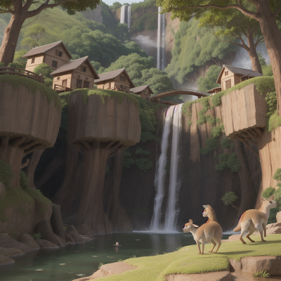 Image For Post Anime, village, kangaroo, waterfall, forest, volcano, HD, 4K, AI Generated Art