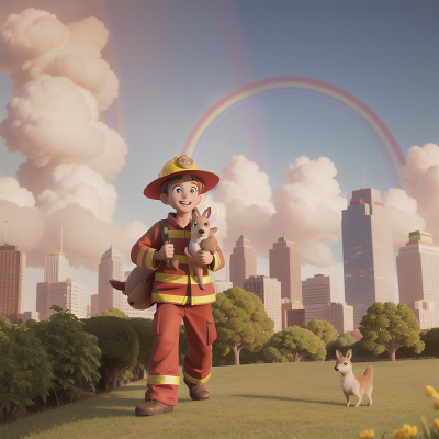 Image For Post Anime, kangaroo, park, firefighter, rainbow, skyscraper, HD, 4K, AI Generated Art