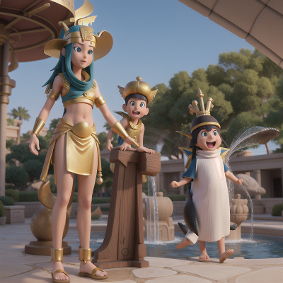 Image For Post Anime, pharaoh, fountain, hat, mechanic, whale, HD, 4K, AI Generated Art