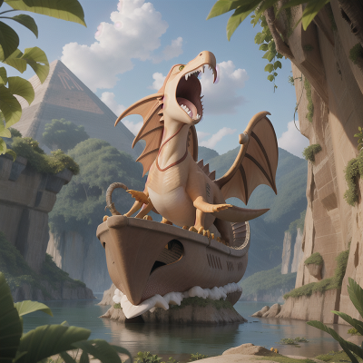 Image For Post Anime, pterodactyl, dragon, pyramid, boat, jungle, HD, 4K, AI Generated Art