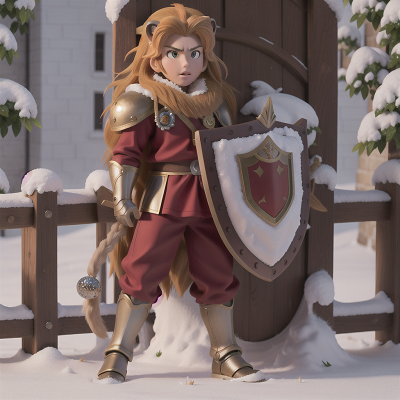 Image For Post Anime, knight, snow, lion, princess, shield, HD, 4K, AI Generated Art