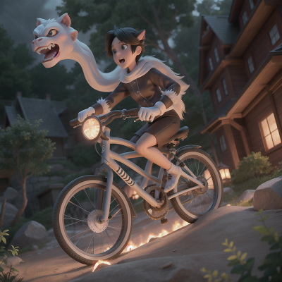 Image For Post Anime, ghostly apparition, bicycle, exploring, sasquatch, chimera, HD, 4K, AI Generated Art