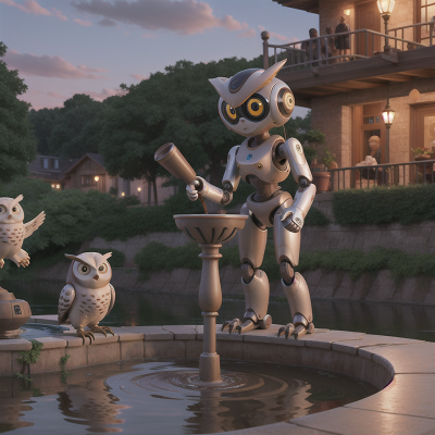 Image For Post Anime, robot, river, fountain, coffee shop, owl, HD, 4K, AI Generated Art