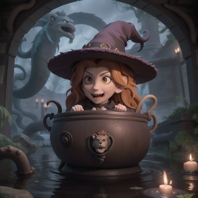 Image For Post Anime, witch's cauldron, haunted mansion, flood, lion, kraken, HD, 4K, AI Generated Art