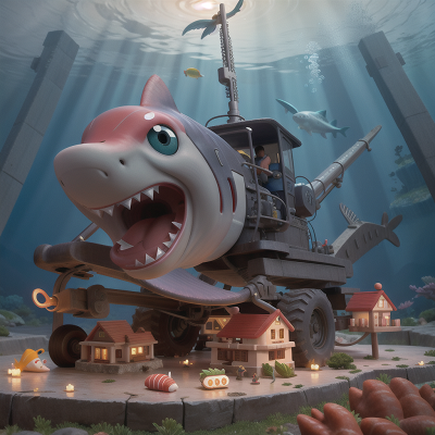 Image For Post Anime, rainbow, shark, sushi, tractor, underwater city, HD, 4K, AI Generated Art