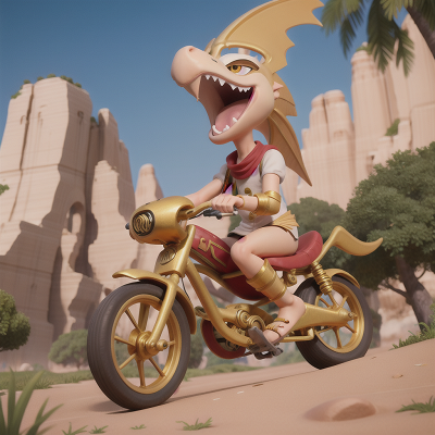 Image For Post Anime, pterodactyl, pharaoh, bicycle, golden egg, exploring, HD, 4K, AI Generated Art