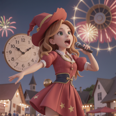 Image For Post Anime, market, clock, witch, singing, fireworks, HD, 4K, AI Generated Art