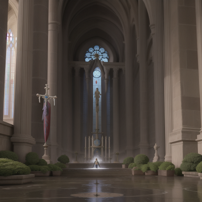 Image For Post Anime, scientist, cathedral, waterfall, sword, clock, HD, 4K, AI Generated Art