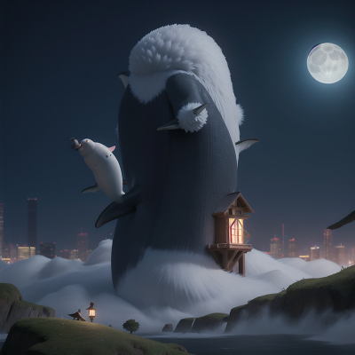 Image For Post Anime, moonlight, fairy, yeti, skyscraper, whale, HD, 4K, AI Generated Art