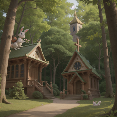 Image For Post Anime, rabbit, cathedral, enchanted forest, temple, fairy, HD, 4K, AI Generated Art