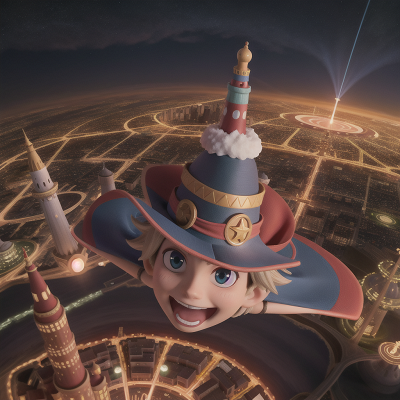 Image For Post Anime, flying, wizard's hat, city, space, carnival, HD, 4K, AI Generated Art