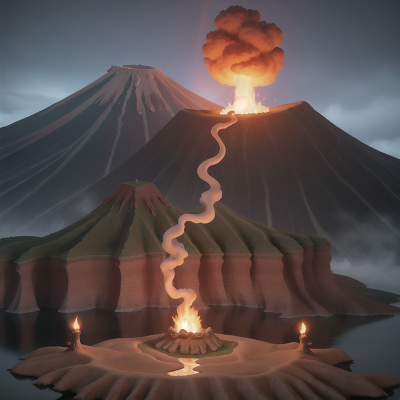 Image For Post Anime, drought, island, ghostly apparition, volcano, trumpet, HD, 4K, AI Generated Art