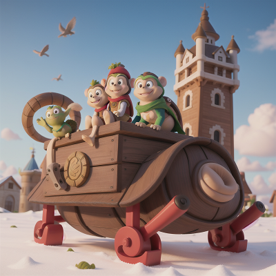 Image For Post Anime, sled, turtle, tower, monkey, bird, HD, 4K, AI Generated Art