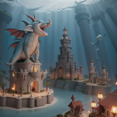 Image For Post Anime, tower, underwater city, shark, elephant, dragon, HD, 4K, AI Generated Art