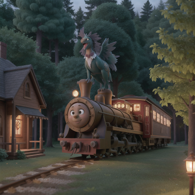Image For Post Anime, haunted mansion, enchanted forest, train, griffin, dancing, HD, 4K, AI Generated Art