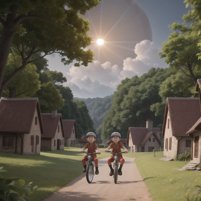 Image For Post Anime, solar eclipse, bicycle, forest, mechanic, village, HD, 4K, AI Generated Art