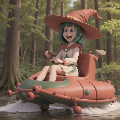 Image For Post Anime, witch, laughter, princess, forest, hovercraft, HD, 4K, AI Generated Art