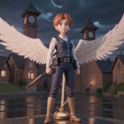 Image For Post Anime, angel, river, police officer, storm, clock, HD, 4K, AI Generated Art
