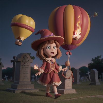 Image For Post Anime, haunted graveyard, fire, witch, carnival, balloon, HD, 4K, AI Generated Art