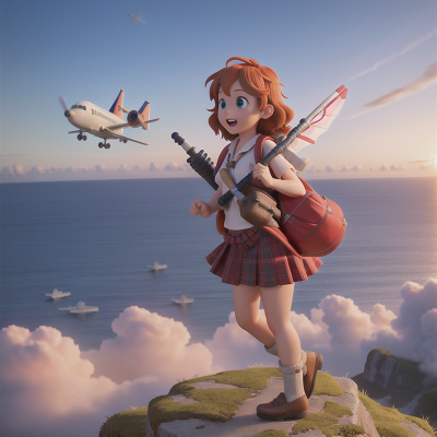 Image For Post Anime, airplane, griffin, ocean, sunrise, bagpipes, HD, 4K, AI Generated Art