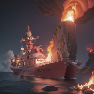 Image For Post Anime, fire, robot, boat, submarine, lava, HD, 4K, AI Generated Art