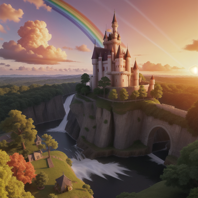 Image For Post Anime, rainbow, forest, castle, key, sunset, HD, 4K, AI Generated Art