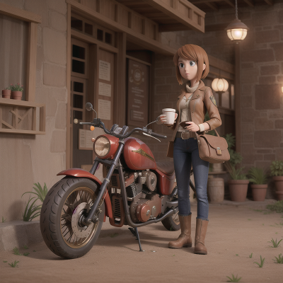 Image For Post Anime, suspicion, drought, motorcycle, archaeologist, coffee shop, HD, 4K, AI Generated Art