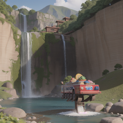 Image For Post Anime, taco truck, waterfall, alien planet, tsunami, sled, HD, 4K, AI Generated Art